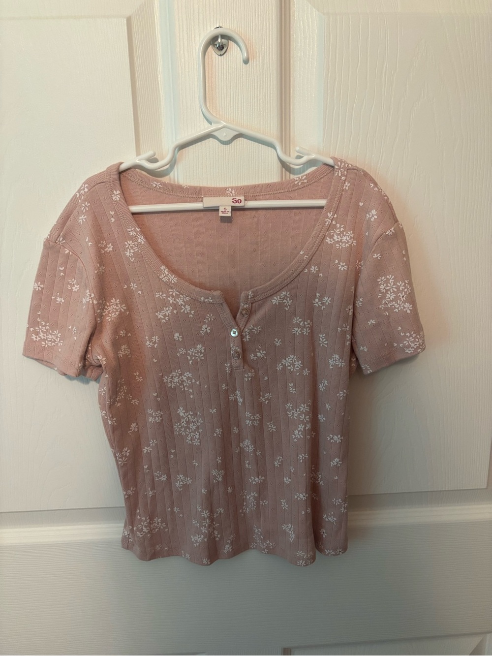 Pink Floral Ribbed Henley Top